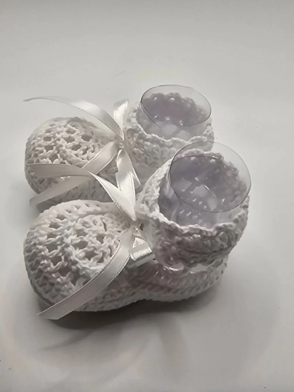 Elegant Baby White Christening Crochet Knit Booties 0-6 Months Gift Box